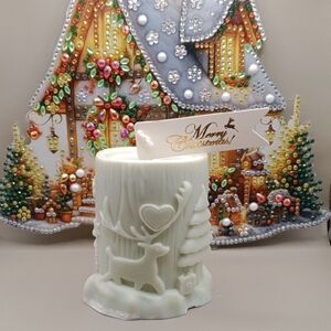 White Christmas Candle with Reindeer Design